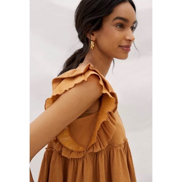 NWT ANTHROPOLOGIE CAROLINE RUFFLED BABYDOLL TOP IN CEDAR - Picture 4 of 7